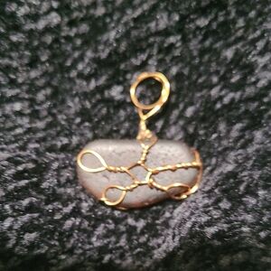Amber Sea Glass Pendant with Copper Colored Wire
